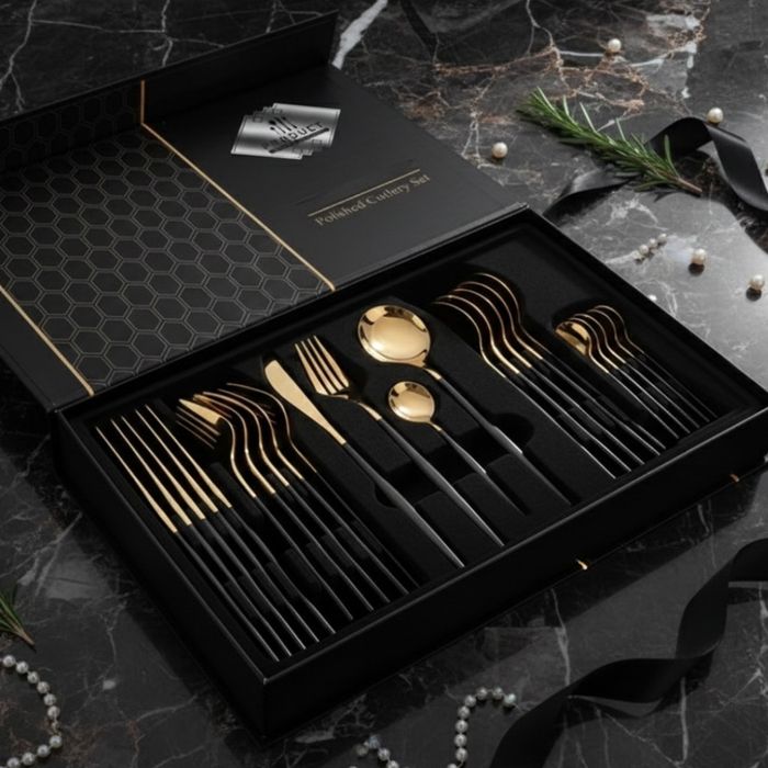 Комплект прибори за хранене от 24 части с луксозен дизайн и магнитна к