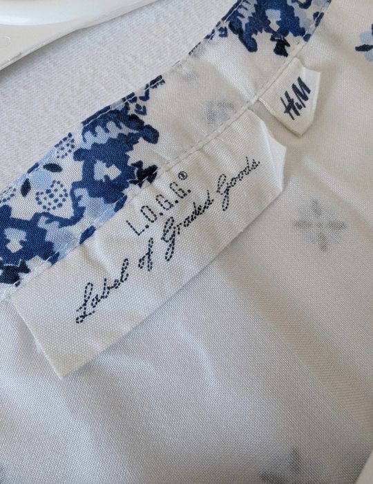 Rochie tunică / cămașă lungă boho H&M, alb-albastru, mărimea 40/42