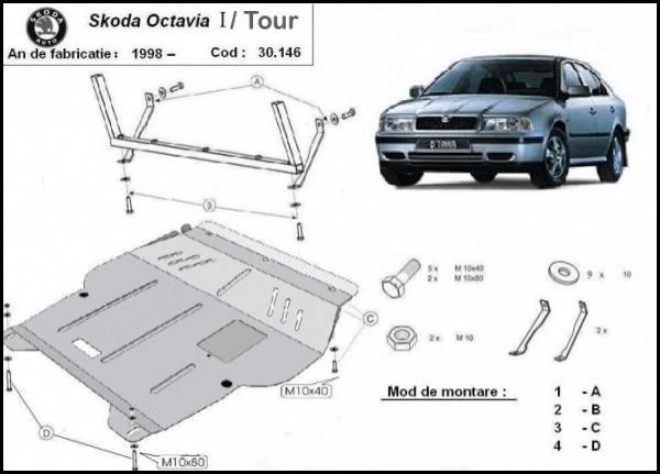 Scut motor metalic pentru Skoda Octavia 1998-prezent - otel 2mm