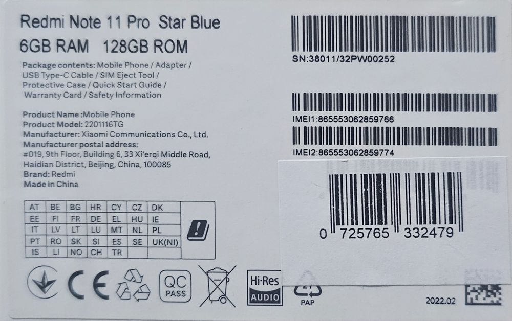 Xiaomi redmi note 11 pro star blue