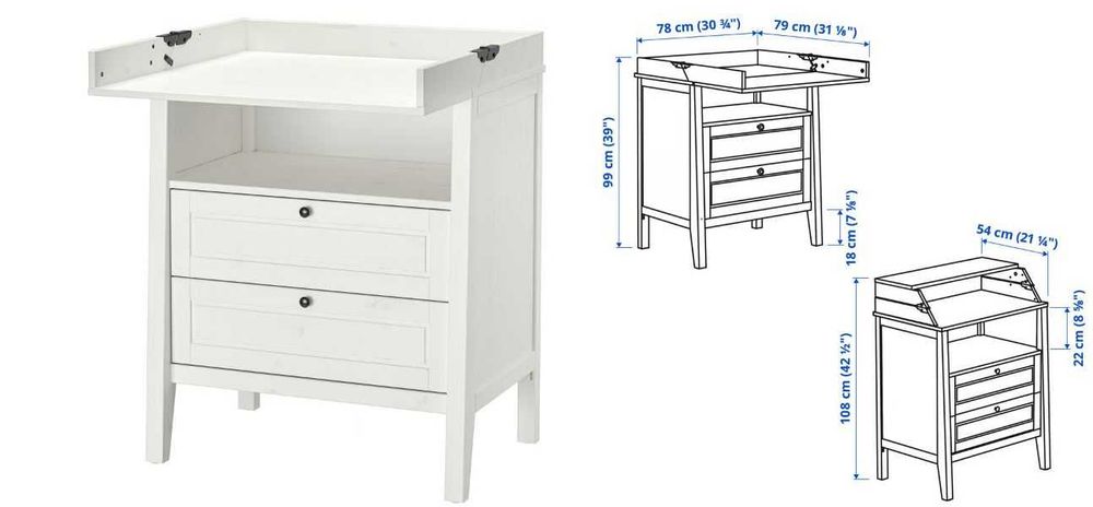 Скрин + маса за повикване, Sundvik, IKEA/Комод + стол для пеленания, Sundvik, IKEA