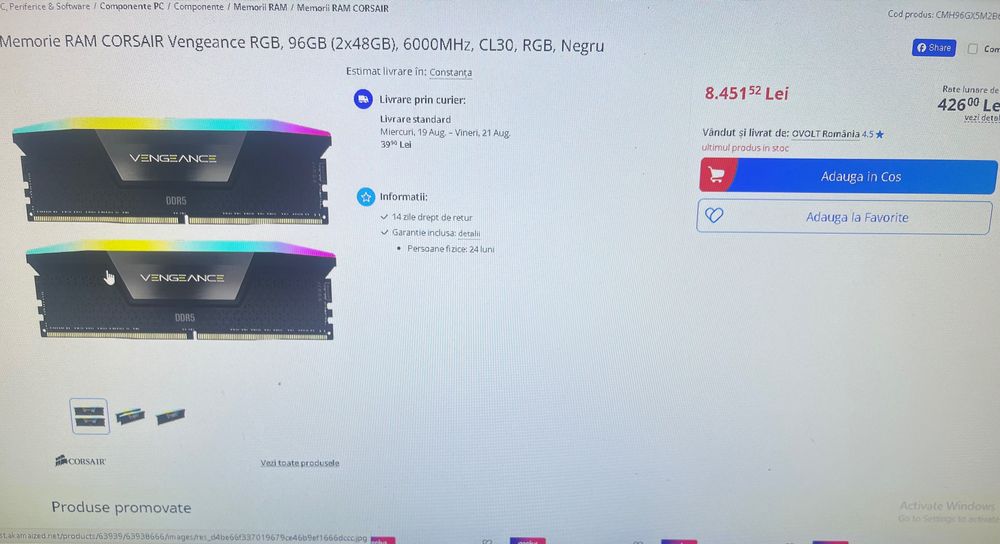 Memorie ram CORSAIR RGB, 96gb (2x48GB) DDR5