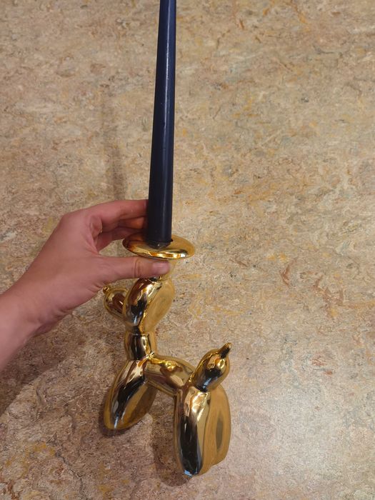 Свещник  - златна керамична фигура "куче от балони"