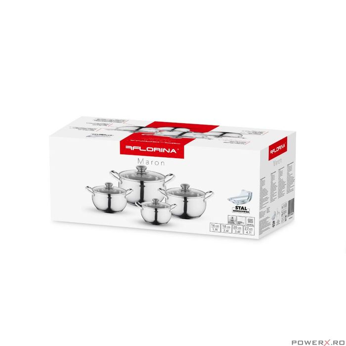 Set 4 oale din inox, cu capac, 1.9 l, 2.6 l, 3.6 l, 4.7 l, argintiu,