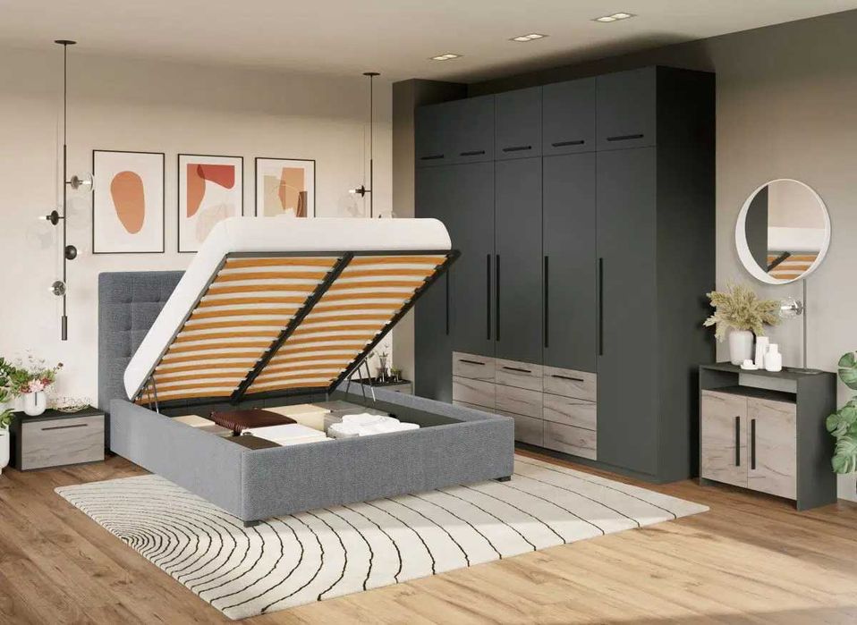 Set Mobila Dormitor Gri Noce C21 - Transport Gratuit