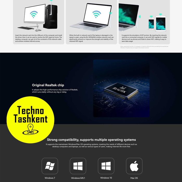 Двухдиапазонный Wi-Fi адаптер LB-LINK, WiFi 2.4 ГГц и 5 ГГц, 650 Mbps