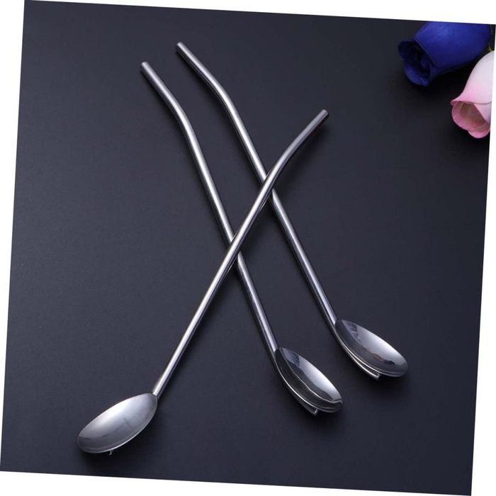 Комплект от 6 броя метални лъжици със сламки 2в1 + ПОДАРЪК ЧЕТКА - ПРО