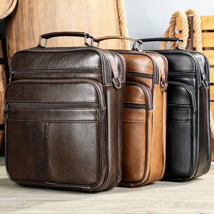 Мъжки големи и практични работни бизнес чанти /Черна и кафява ест.кожа