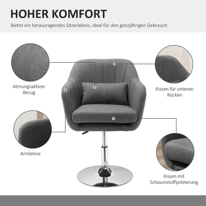 Въртящ се стол HOMCOM, Офис стол с регулируема височина,