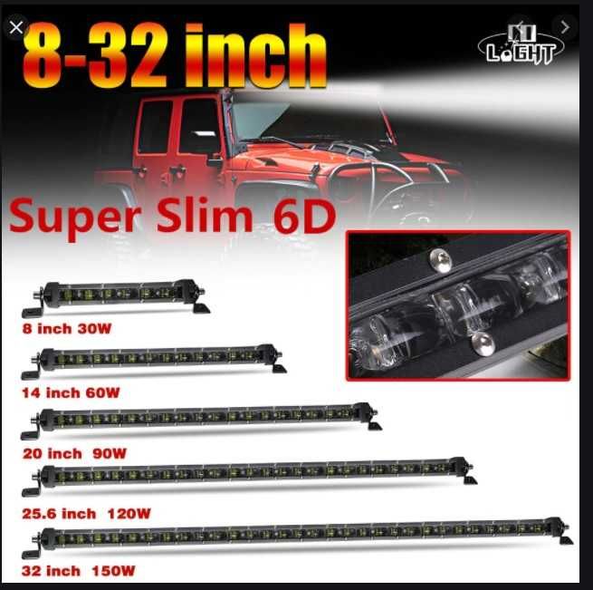 Led Bar, proiector auto led  Black slim 34-127 Cm 6D