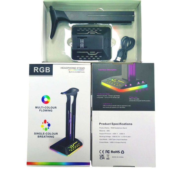 Suport casti gaming, Iluminare RGB, Design Premium, Negru