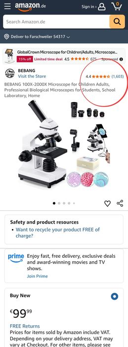 Биологичен Микроскоп BEBANG 100X-2000X, 2х LED осветяване, аксесоари