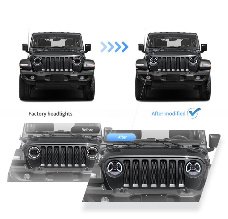 Тунинг FULL LED фарове Jeep Wrangler 2018+ JL JT