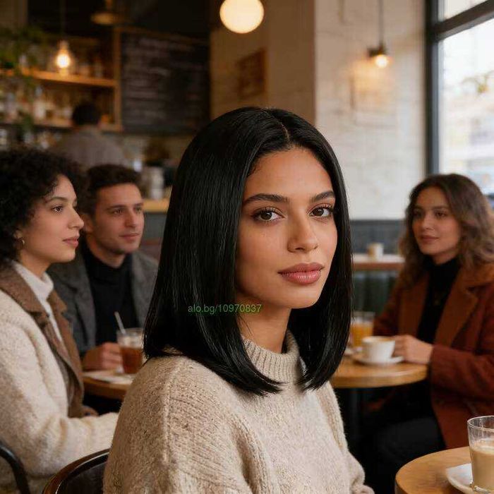 Елегантна права черна каре перука 35 см с път