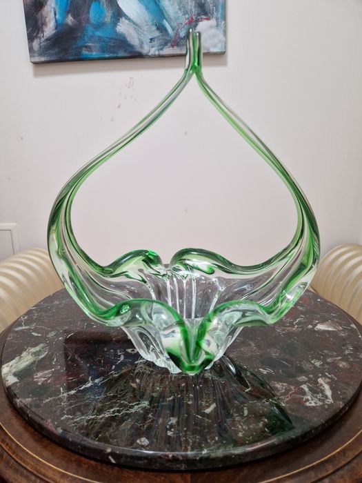 Страхотна голяма антикварна белгийска кристална бомбониера купа