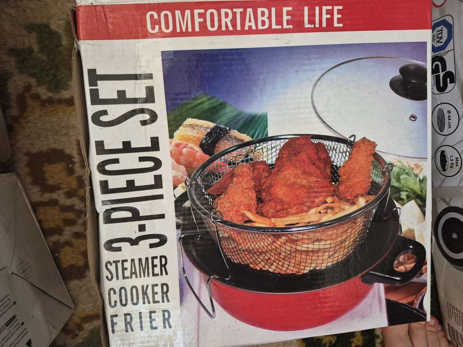 Set 3 în 1 pentru gătit – Friteuză / Oală pentru fiert / Vas pentru gătit la abur