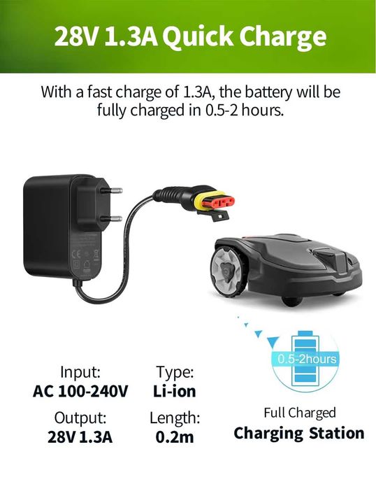 Adaptor de alimentare Lonnky 28V 1.3A pentru Husqvarna Automower  Gardena 2016+, Sileno 2018+, mașină de tuns iarba McCulloch Rob R600,