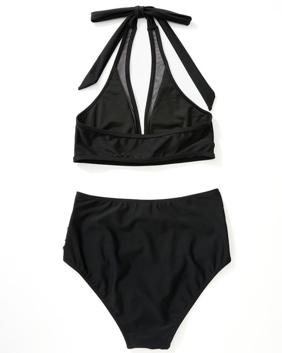 Costum de Baie Damă Negru Talie Înaltă Push-Up Mărimea M