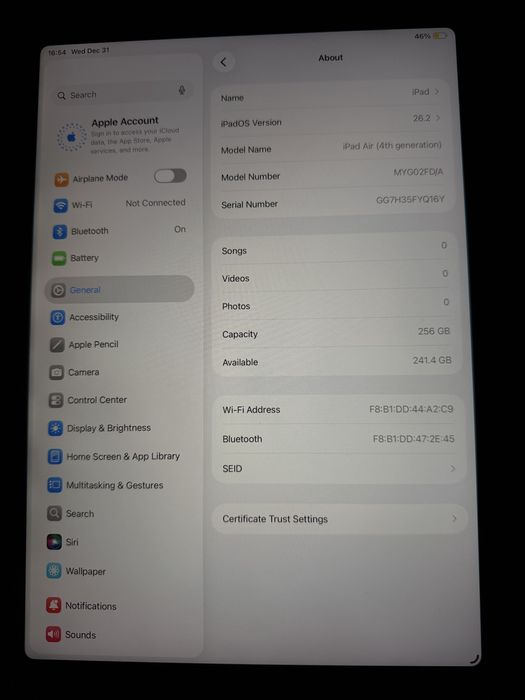 Apple iPad Air 4 gen Verde/green 256 gb 87% baterie