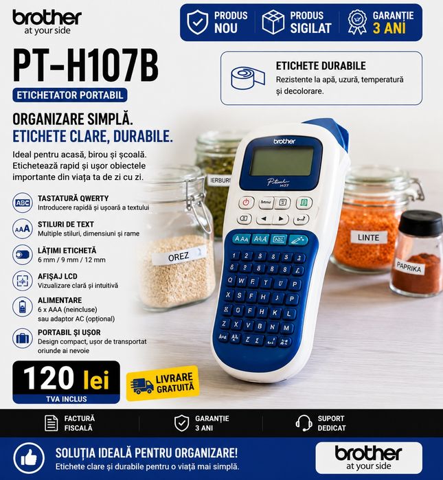 Brother PT-H107B | Produs nou, sigilat | Livrare gratuita