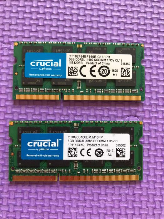 16GB (2x8GB) Crucial DDR3L SO-DIMM за лаптоп – 1600MHz + 1866MHz