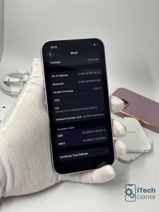 iPhone 14, 128GB, Purple, 100% батерия, КАТО НОВ, 1г. ГАРАНЦИЯ!