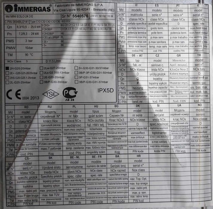 Depozit piese s.h.  centrala Immergas Mini Eolo 23 3E