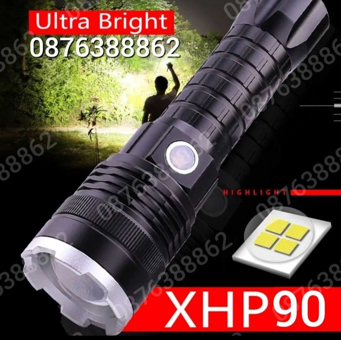 ПРОМО! Мощен лед фенер 900000 лумен POLICE, USB, акумулаторен, зуум