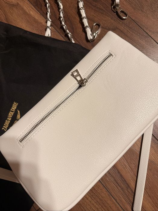Geanta Zadig & Voltaire Alba Alb White Silver Argintiu Clutch