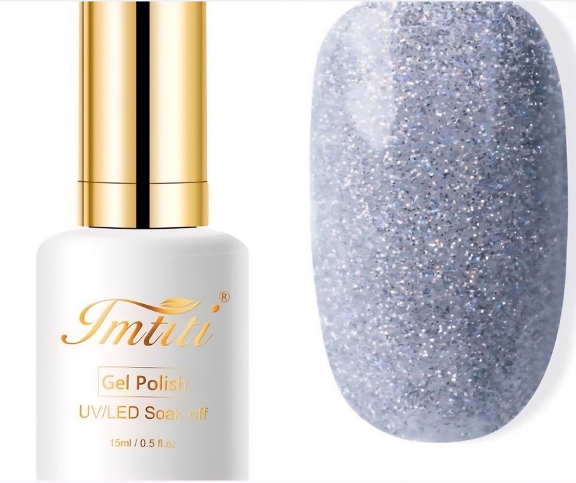 Ojă UV Gel clasică – Alb platinat cu sclipici, 15 ml