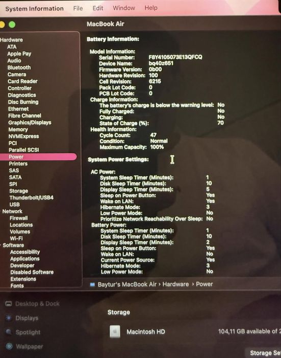 Macbook Air M3 | 100%, 47 циклов