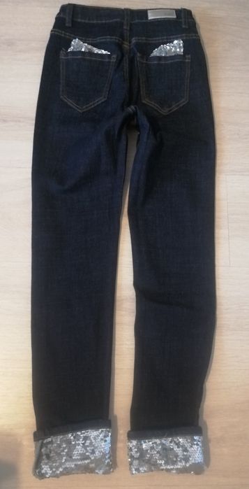 Blugi skinny cu aplicații, talie medie, mărimea 34, indigo