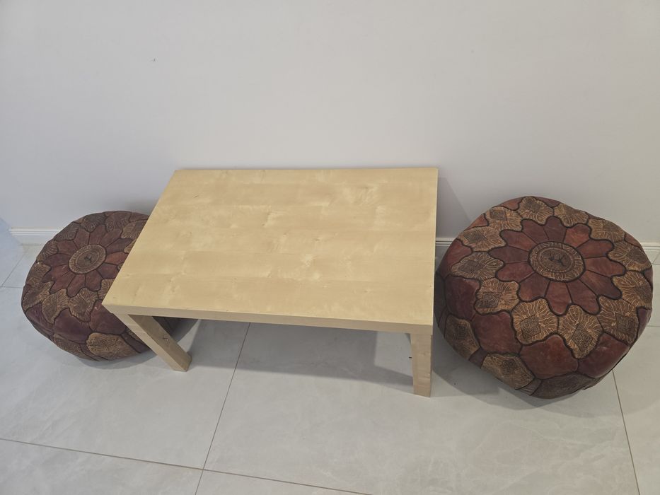 Măsuță si 2 taburet Marocan piele de camila