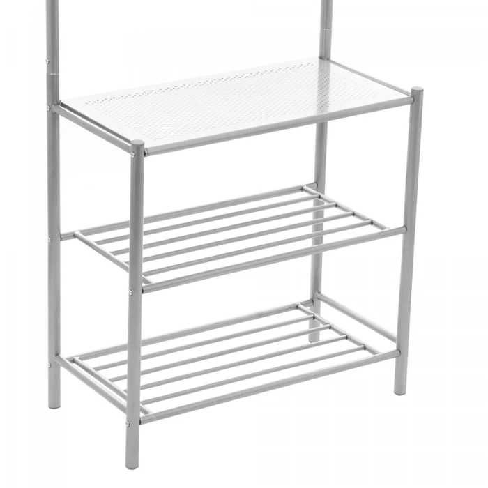 Cuier metalic hol ST25180 cu 18 agatatori si rafturi, metal gri