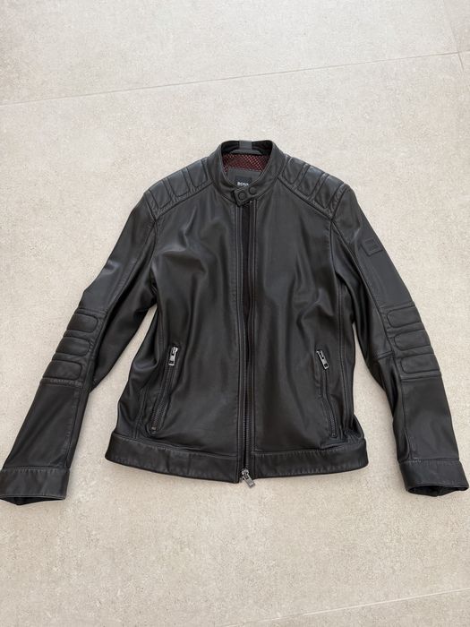 Оригинално кожено яке BOSS Hugo Boss – естествена кожа, размер 52 (L-XL), черно