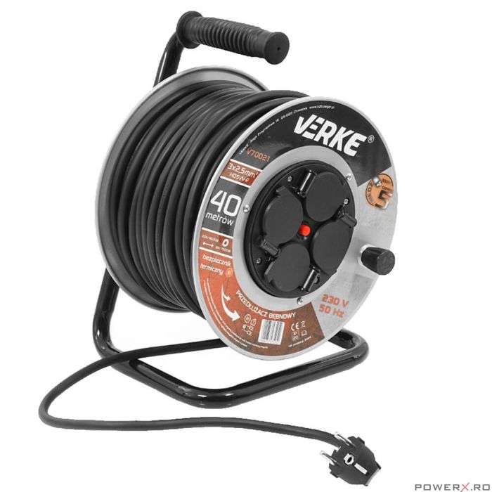 Rola prelungitor cablu cu cadru metalic 40 metri 3 x 2,5 mm Verke