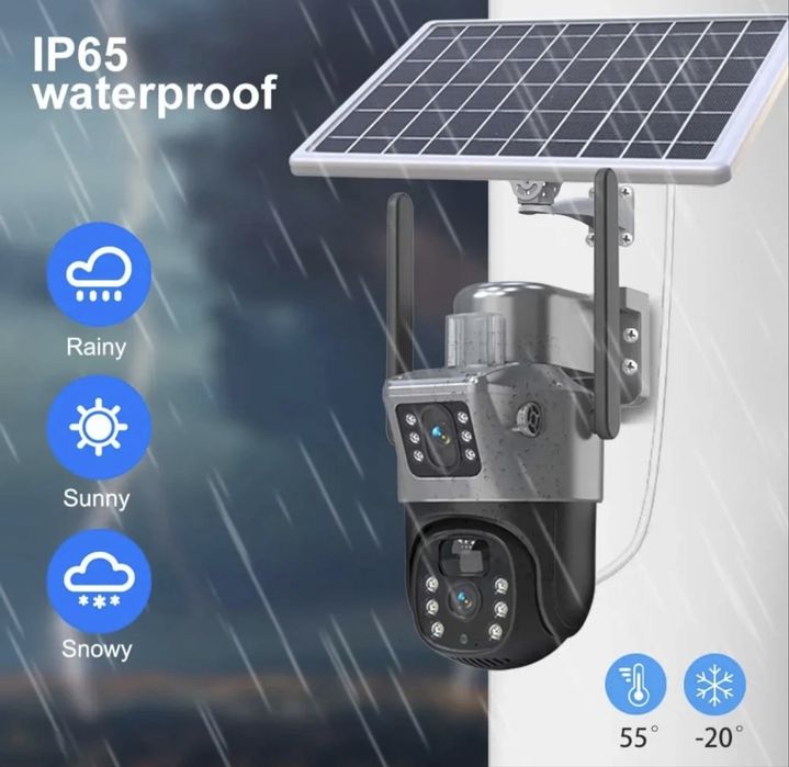 Camera de supraveghere cu panou solar 4G 8MP senzor de miscare lentile duble HD