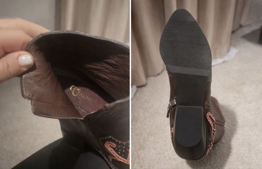 Ghete din piele naturală, maro închis, stil western