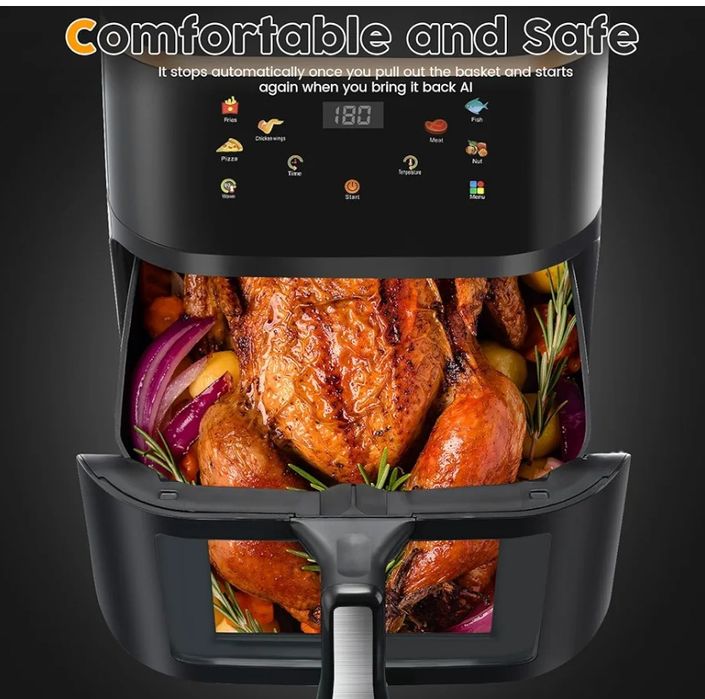 Friteuză cu aer cu fereastră vizuală, presetări 6 în 1 pentru gătit