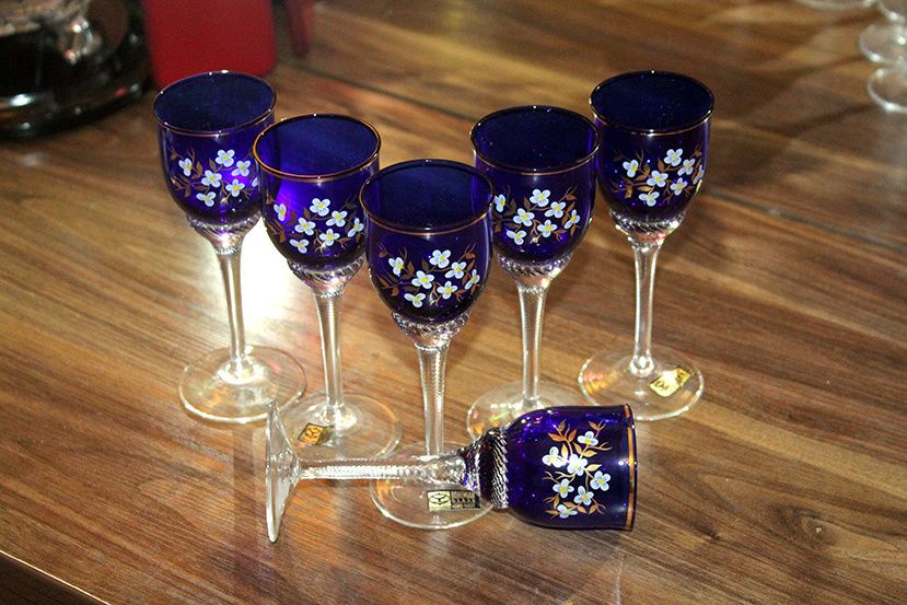 Новый комплект 6 фужеров и 6 рюмок Богемия (кобальт, позолота)