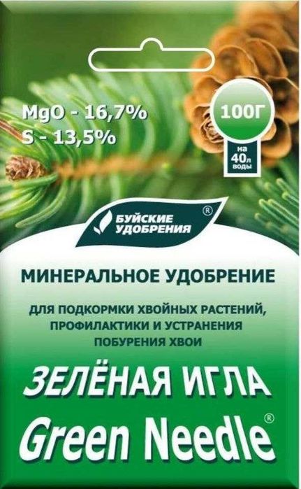 Зелёная игла. Минеральное удобрение для подкормки хвойных растений100г