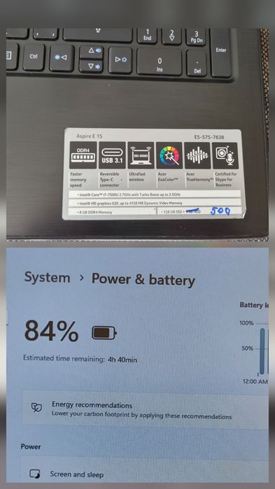 vand laptop Acer Adpire E5 575,.15,6"FH.i7 7500.8 Gb.Ssd 128 Gb si Hard de 500 Gb