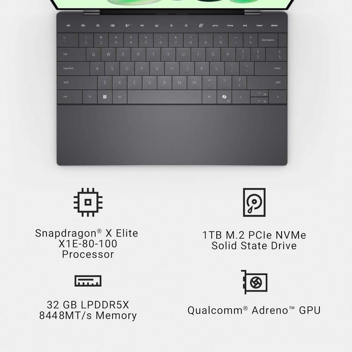 Laptop Dell XPS 13 9345, PC Copilot+ AI, 13.4" FHD+ 120Hz, procesor Qualcomm Snapdragon X Elite cu 12 nuclee, 32GB RAM, SSD de 1TB, nou-nouț