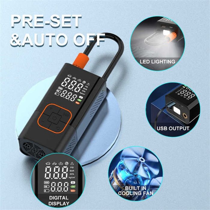 Автомобильный насос для подкачки шин. Power bank. Фонарик