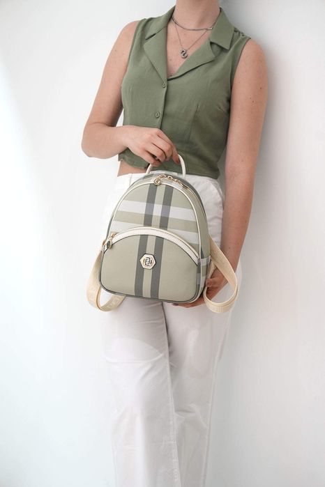 НОВО! ЛИКВИДАЦИЯ! Дамска раница „Памела“ в зелено каре