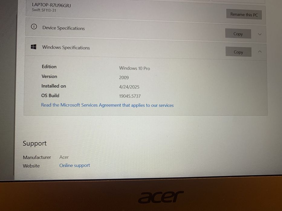Laptop acer intel pentium