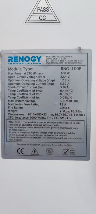Солнечная панель (батарея) Renogy 100W (Поликристалл)