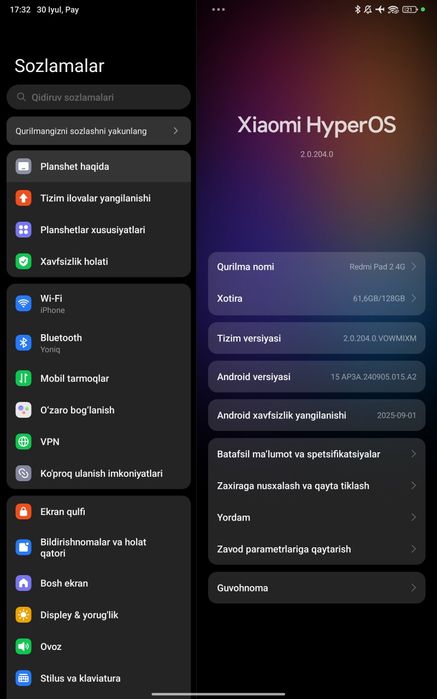 Redmi pad 2 4G simkartali bo`laadi
