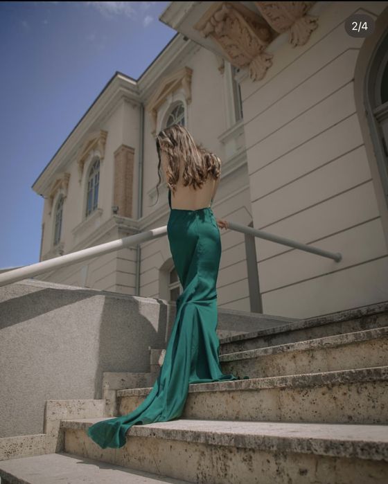 Rochie satin verde smarald
