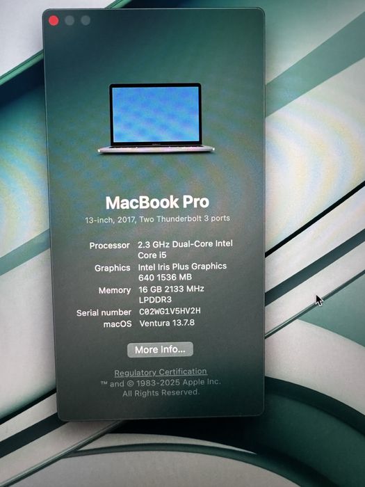 MacBook Pro 13 2017 i5 2.3GHz 16GB RAM, 512GB SSD A1708 Отличен